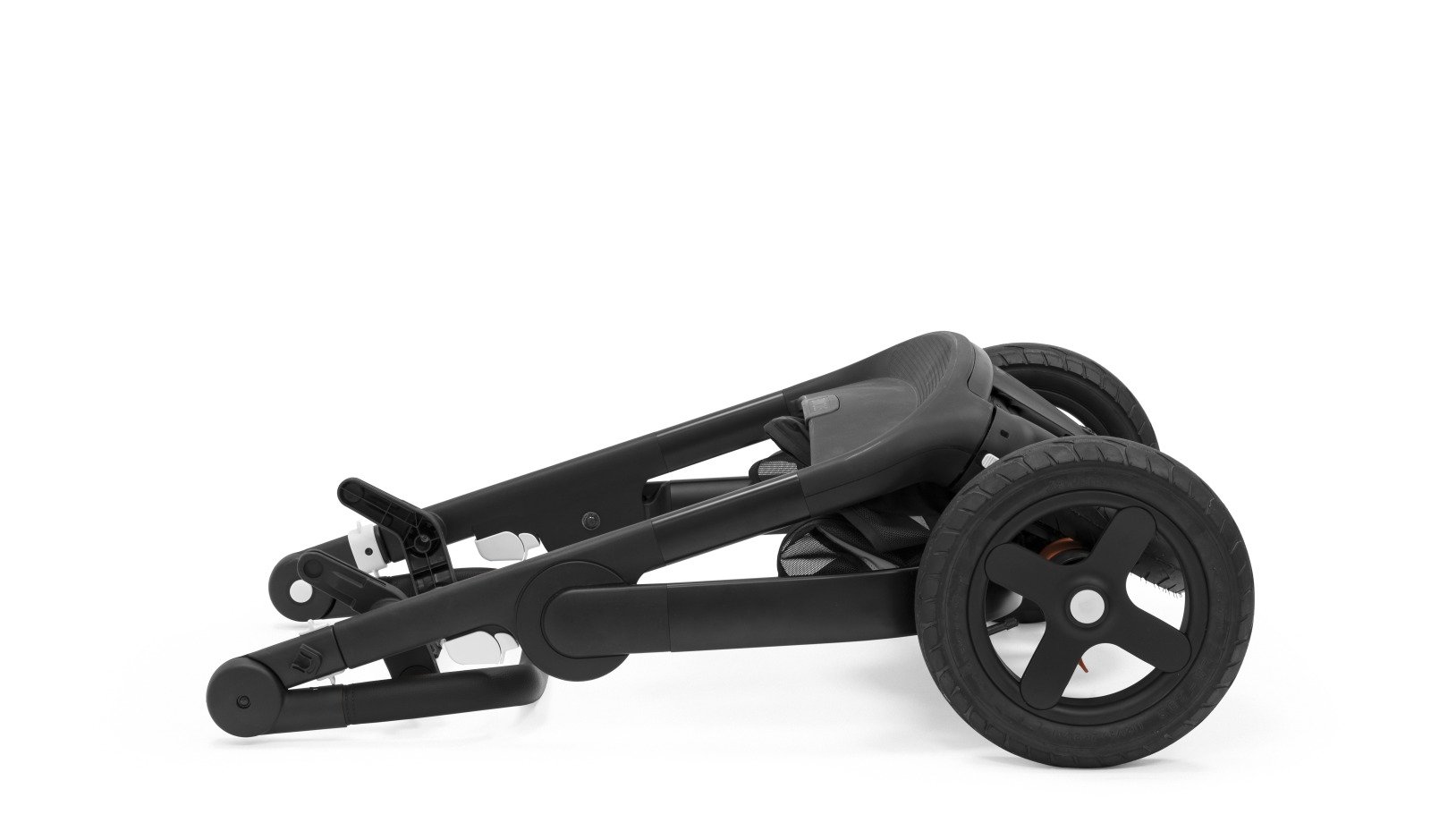 Stokke&reg; Trailz&trade; Chassis Black with Black Leatherette Handle. Stokke&reg; Stroller Seat, Black Melange.